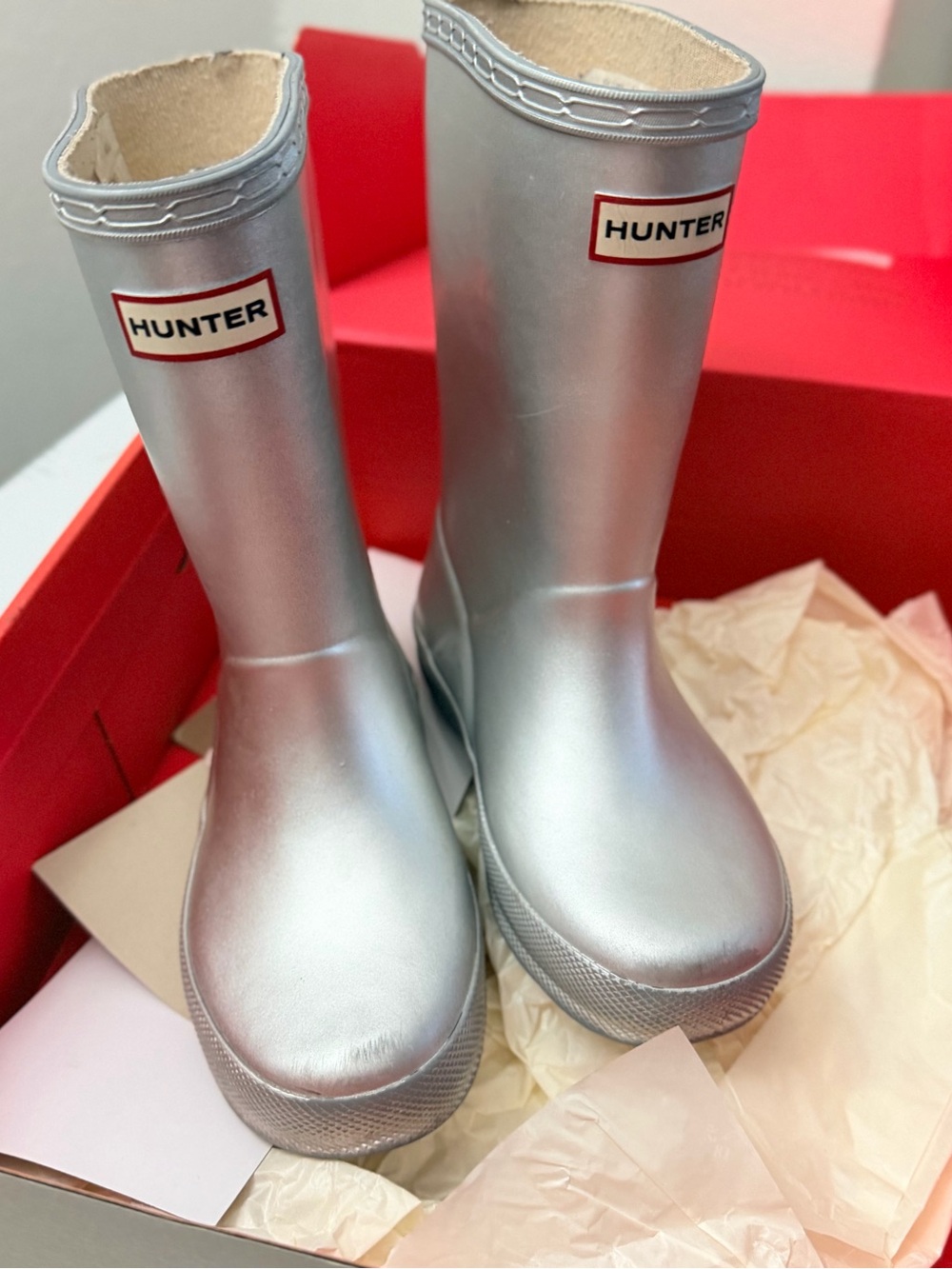 Hunter Kids Metallic Silver Rain Boots